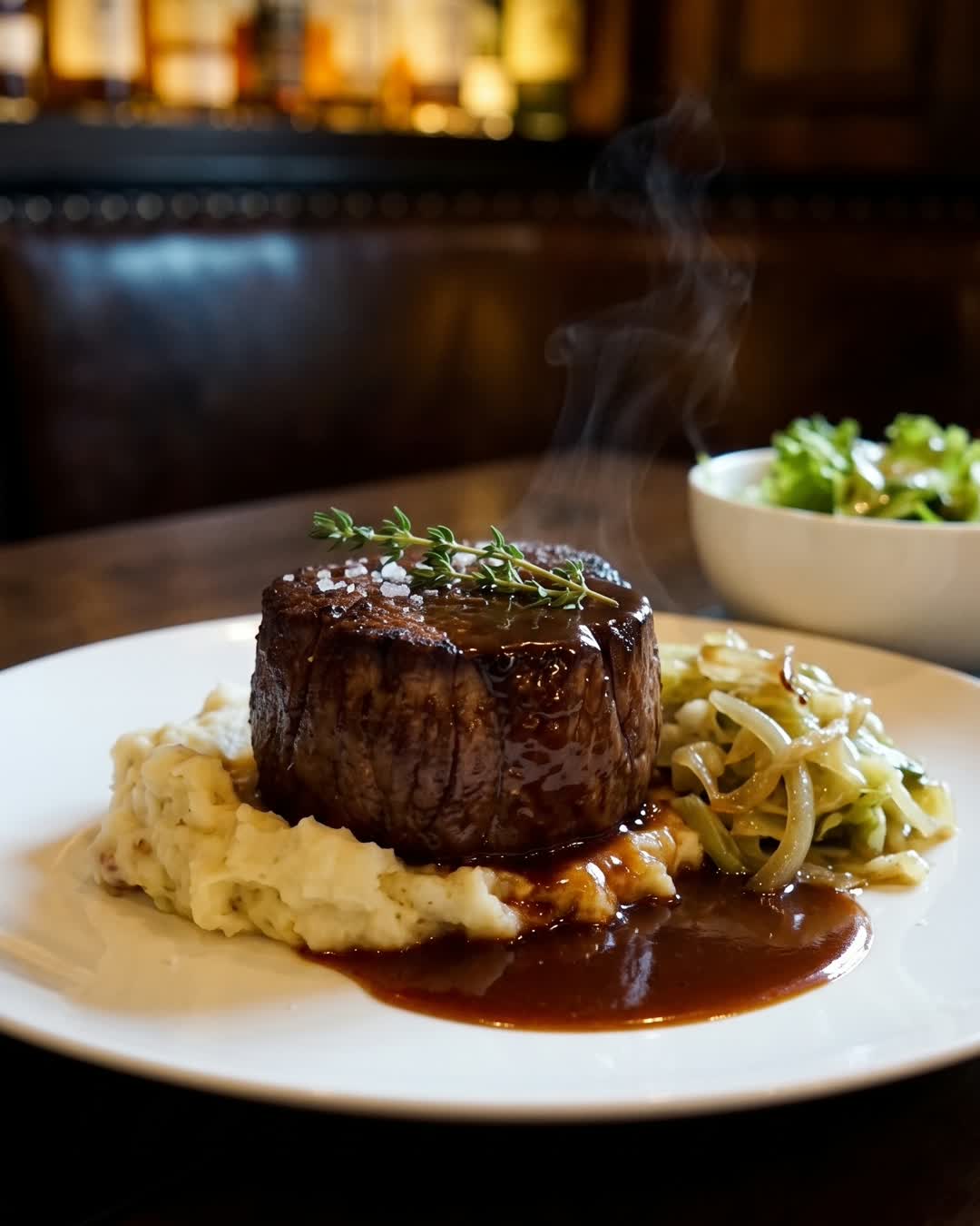 Barnett's Thursday Steak Night filet with garlic mashed potatoes and braised cabbage