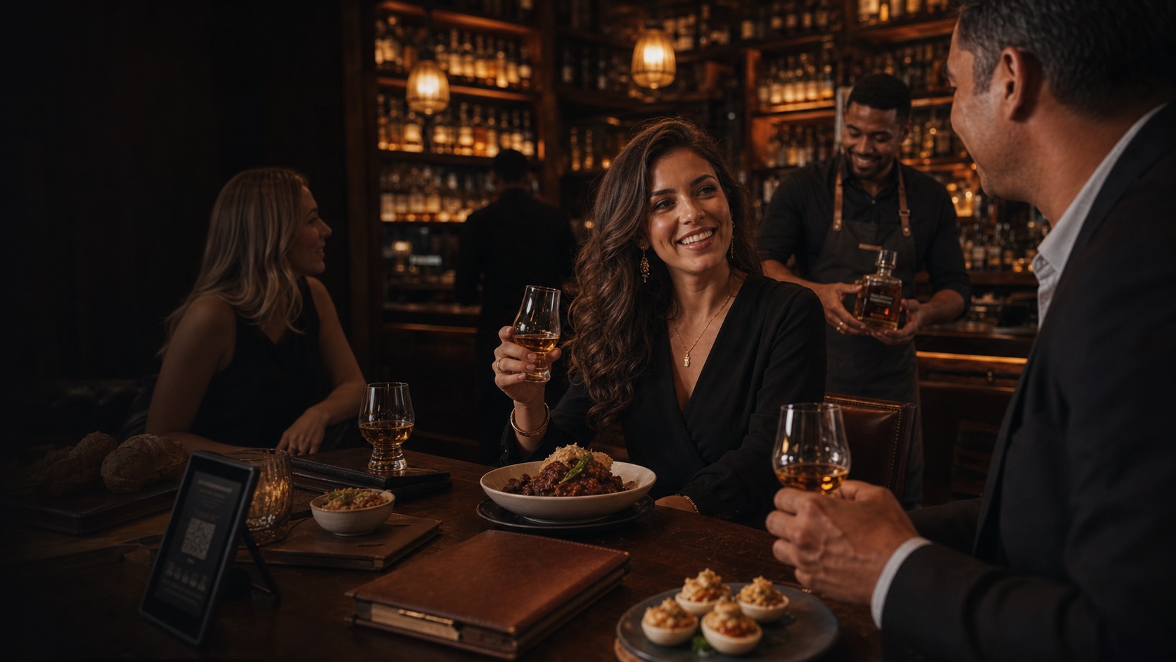 Guests enjoying dinner and whiskey at Barnett's Whiskey House