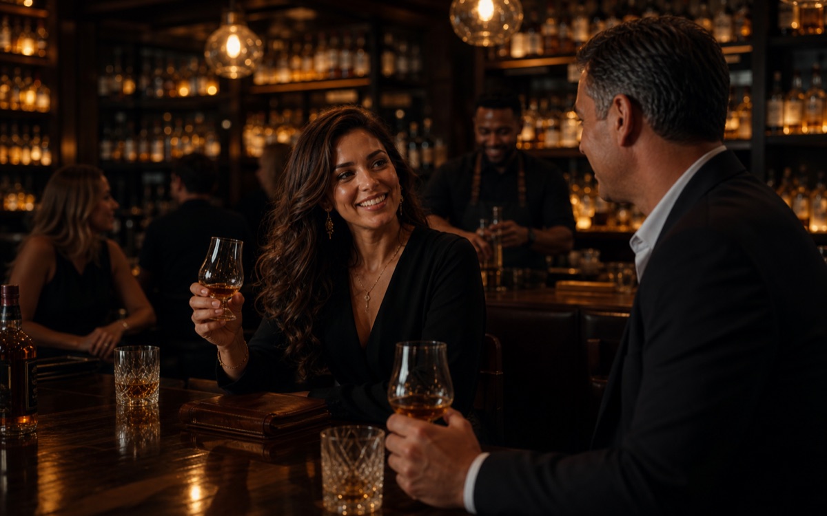 Guests exploring Texas whiskey at Barnett's Whiskey House in Waco