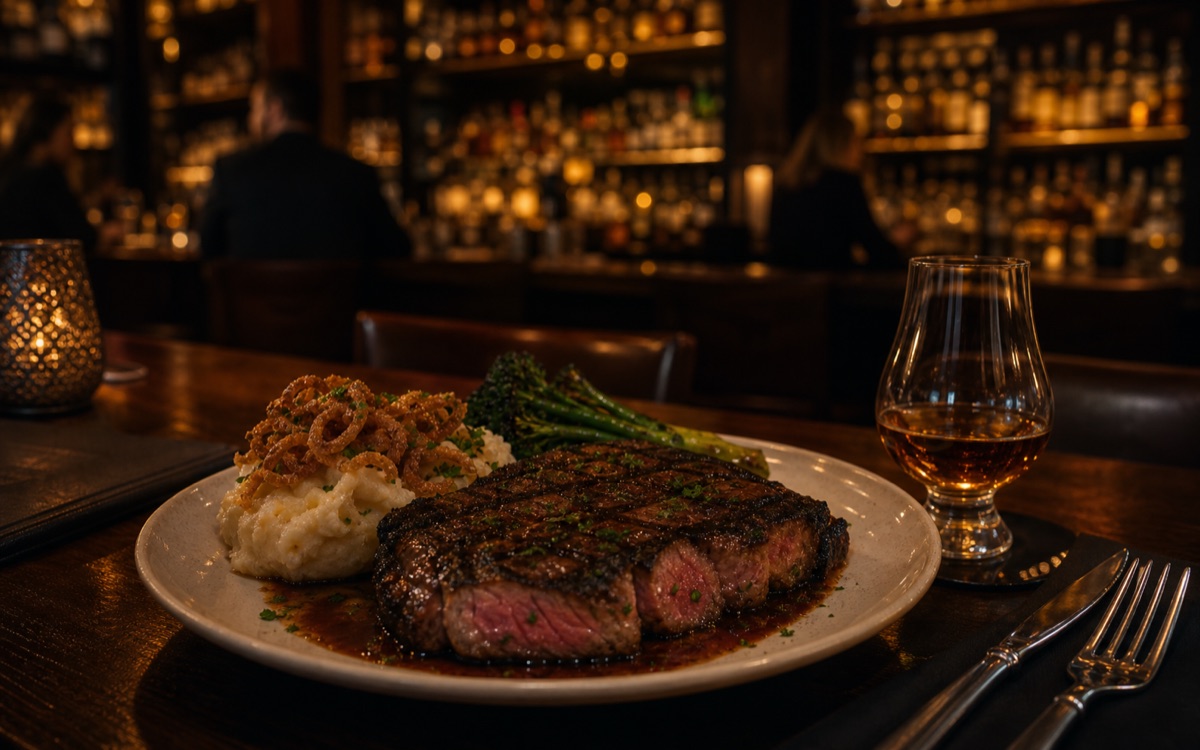 Steak dinner with bourbon at Barnett's Whiskey House
